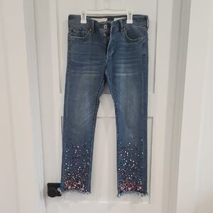 Anthropologie Embellished Blue Jeans with Frayed Hem